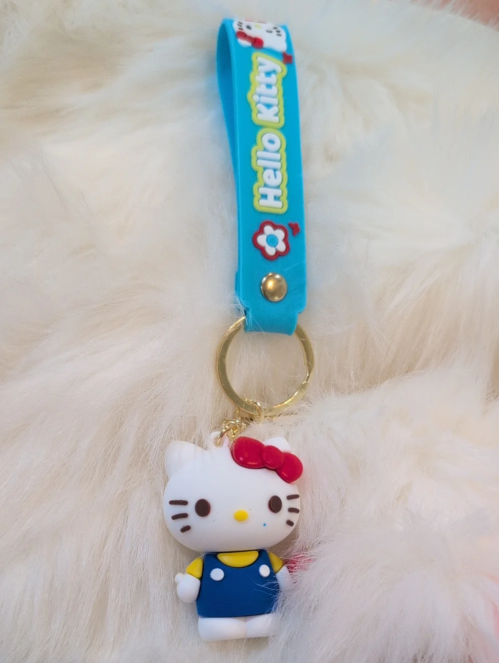 Hello Kitty Blue and White Wristlet Keychain with Red Bow